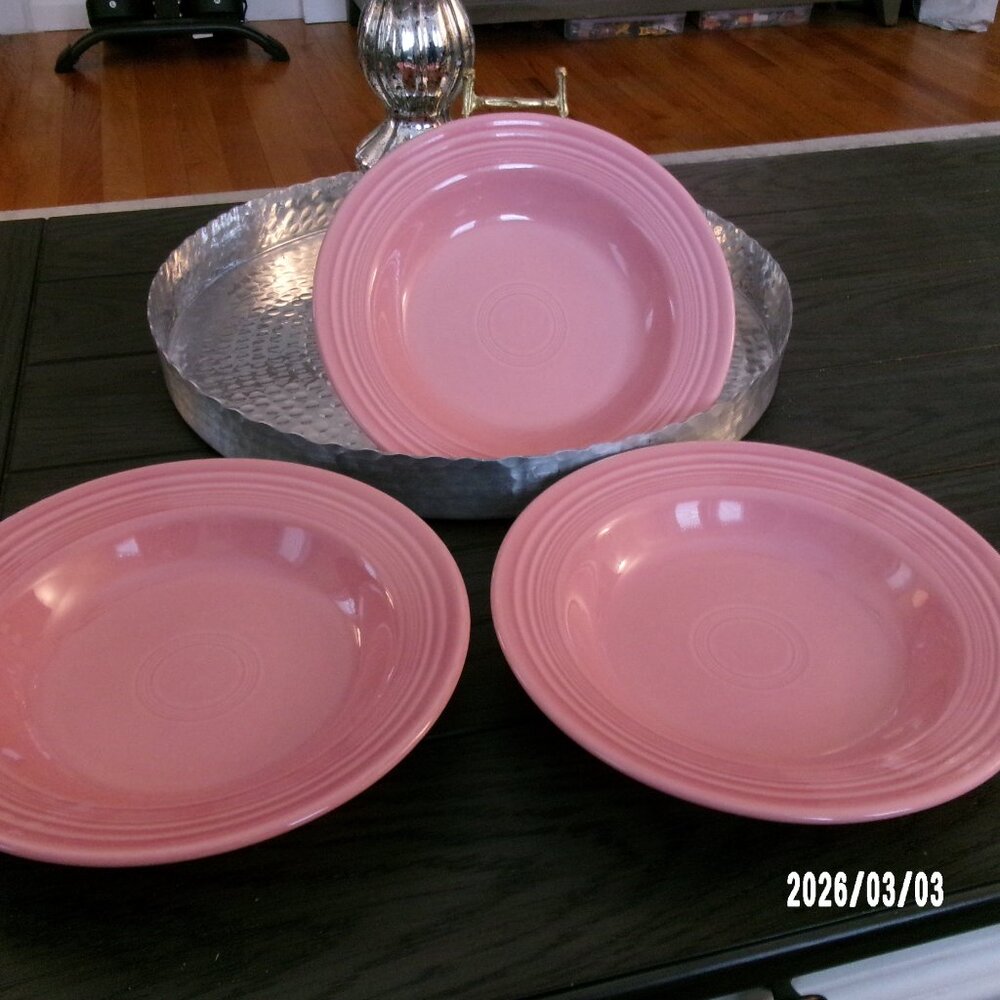 3 Fiesta Large Rim Soup Bowl, 9” Rose Pink, Homer Laughlin FIestaware HLC - Picture 6 of 6